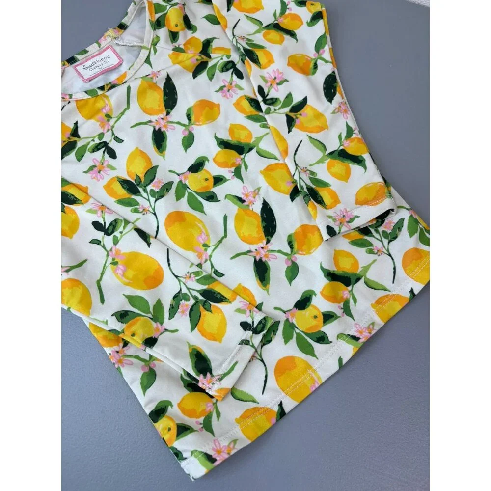 Sweet Honey 5Y girls lemon print long‎ sleeve swim rash guard top
